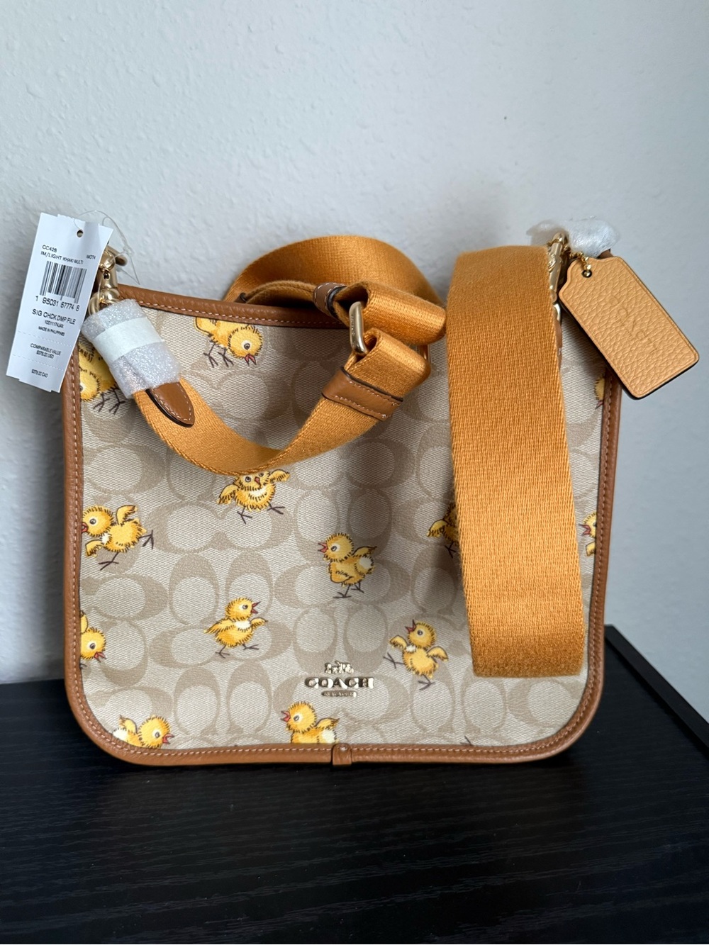 Coach Dempsey File Bag In Signature Canvas With Tossed Chick Print